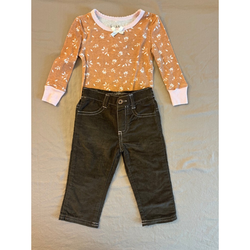 Nicole Miller Baby Girls‎ 18M Orange Floral Long Sleeve Top & Corduroy Pants Set